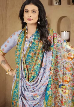 Digital Printed Crepe Silk Saree in Purple