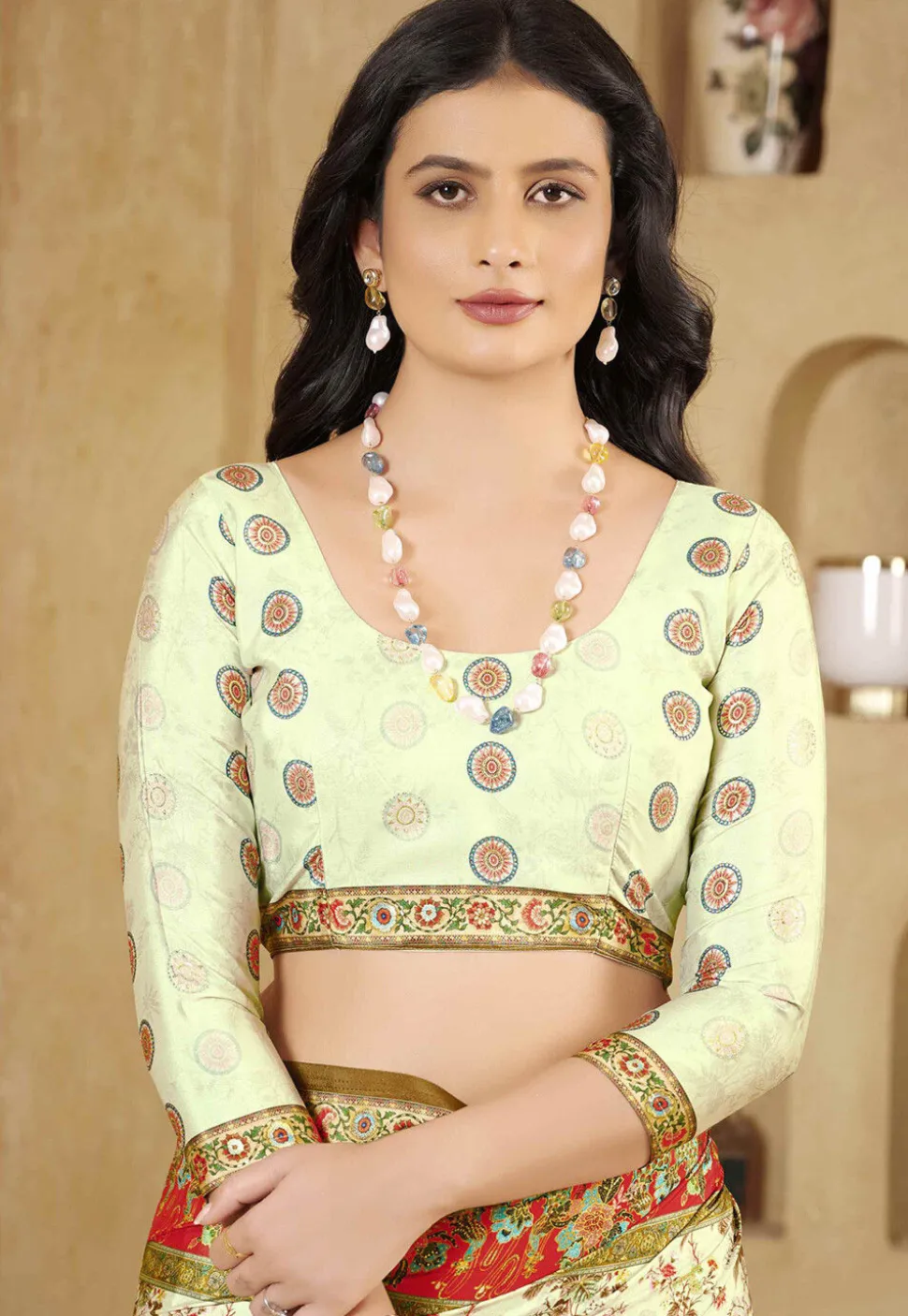 Digital Printed Crepe Silk Saree in Light Green