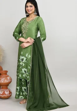 Digital Printed Crepe Silk Pakistani Suit in Green