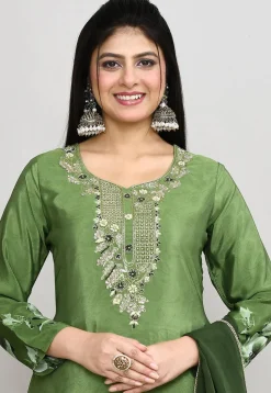 Digital Printed Crepe Silk Pakistani Suit in Green