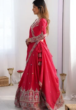 Digital Printed Crepe Silk Lehenga in Red