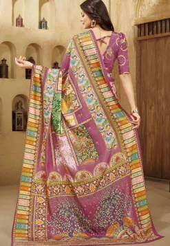 Digital Printed Crepe Silk Saree in Purple
