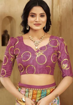 Digital Printed Crepe Silk Saree in Purple