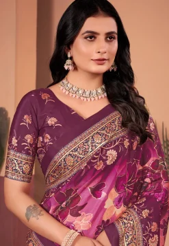 Digital Printed Crepe Silk Saree in Purple
