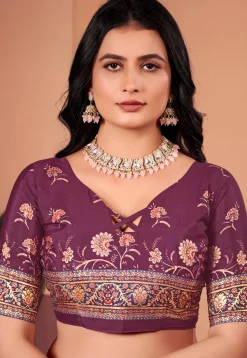 Digital Printed Crepe Silk Saree in Purple
