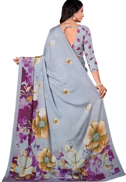 Digital Printed Crepe Silk Saree in Grey