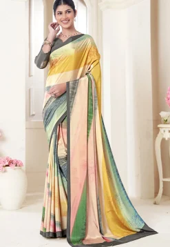 Digital Printed Crepe Silk Saree in Multicolor