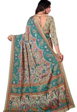 Digital Printed Crepe Silk Saree in Beige