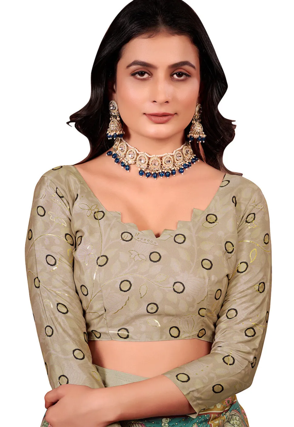 Digital Printed Crepe Silk Saree in Beige