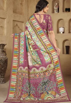 Digital Printed Crepe Silk Saree in Purple