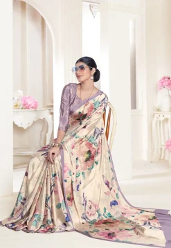 Digital Printed Crepe Silk Saree in Beige
