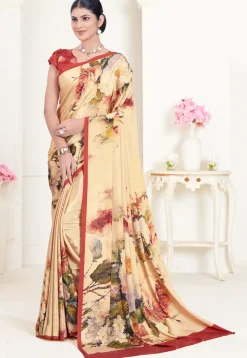 Digital Printed Crepe Silk Saree in Cream