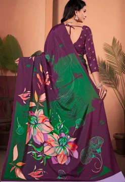 Digital Printed Crepe Silk Saree in Purple