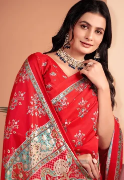 Digital Printed Crepe Silk Saree in Red