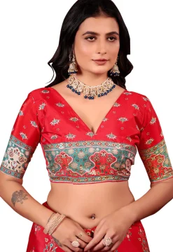 Digital Printed Crepe Silk Saree in Red