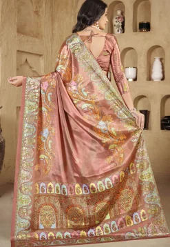 Digital Printed Crepe Silk Saree in Peach