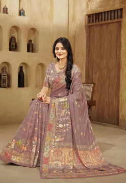 Digital Printed Crepe Silk Saree in Dusty Purple