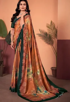 Digital Printed Crepe Silk Saree in Rust