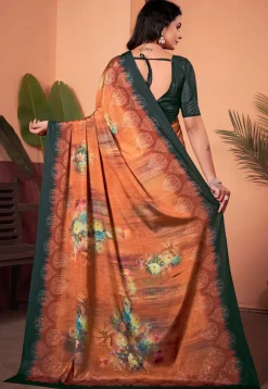 Digital Printed Crepe Silk Saree in Rust