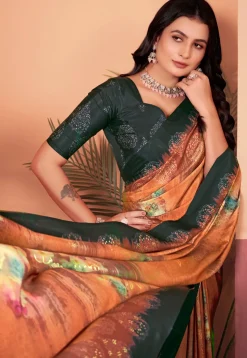 Digital Printed Crepe Silk Saree in Rust