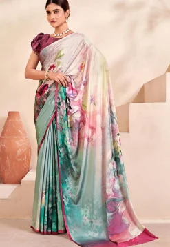Digital Printed Crepe Silk Saree in Multicolor