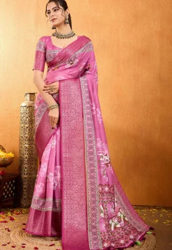 Digital Printed Crepe Silk Saree in Pink