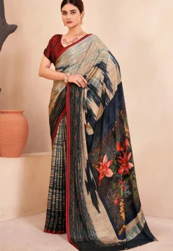 Digital Printed Crepe Silk Saree in Multicolor
