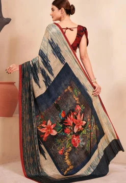 Digital Printed Crepe Silk Saree in Multicolor