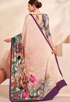 Digital Printed Crepe Silk Saree in Peach