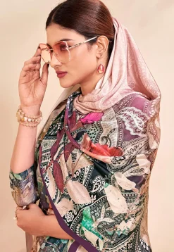 Digital Printed Crepe Silk Saree in Peach