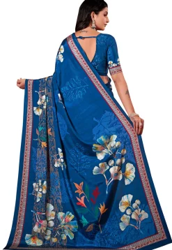 Digital Printed Crepe Silk Saree in Blue