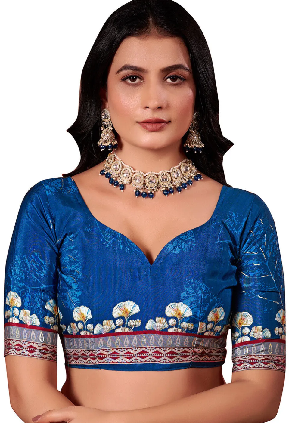Digital Printed Crepe Silk Saree in Blue