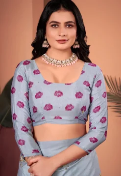 Digital Printed Crepe Silk Saree in Grey