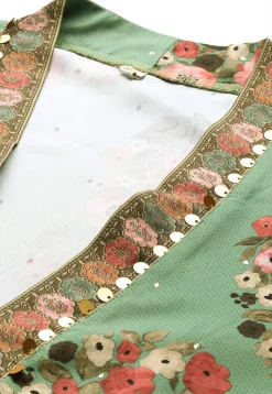 Digital Printed Crepe Straight Kurta Set in Green
