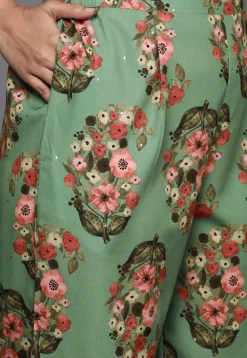 Digital Printed Crepe Straight Kurta Set in Green