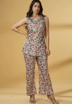 Digital Printed Crepe Straight Top Set in Multicolor