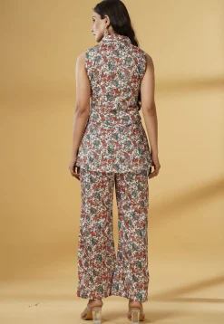 Digital Printed Crepe Straight Top Set in Multicolor