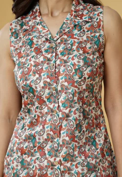 Digital Printed Crepe Straight Top Set in Multicolor