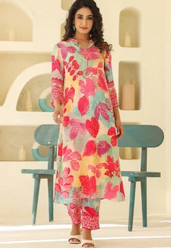 Digital Printed Crepe Straight Kurta Set in Multicolor