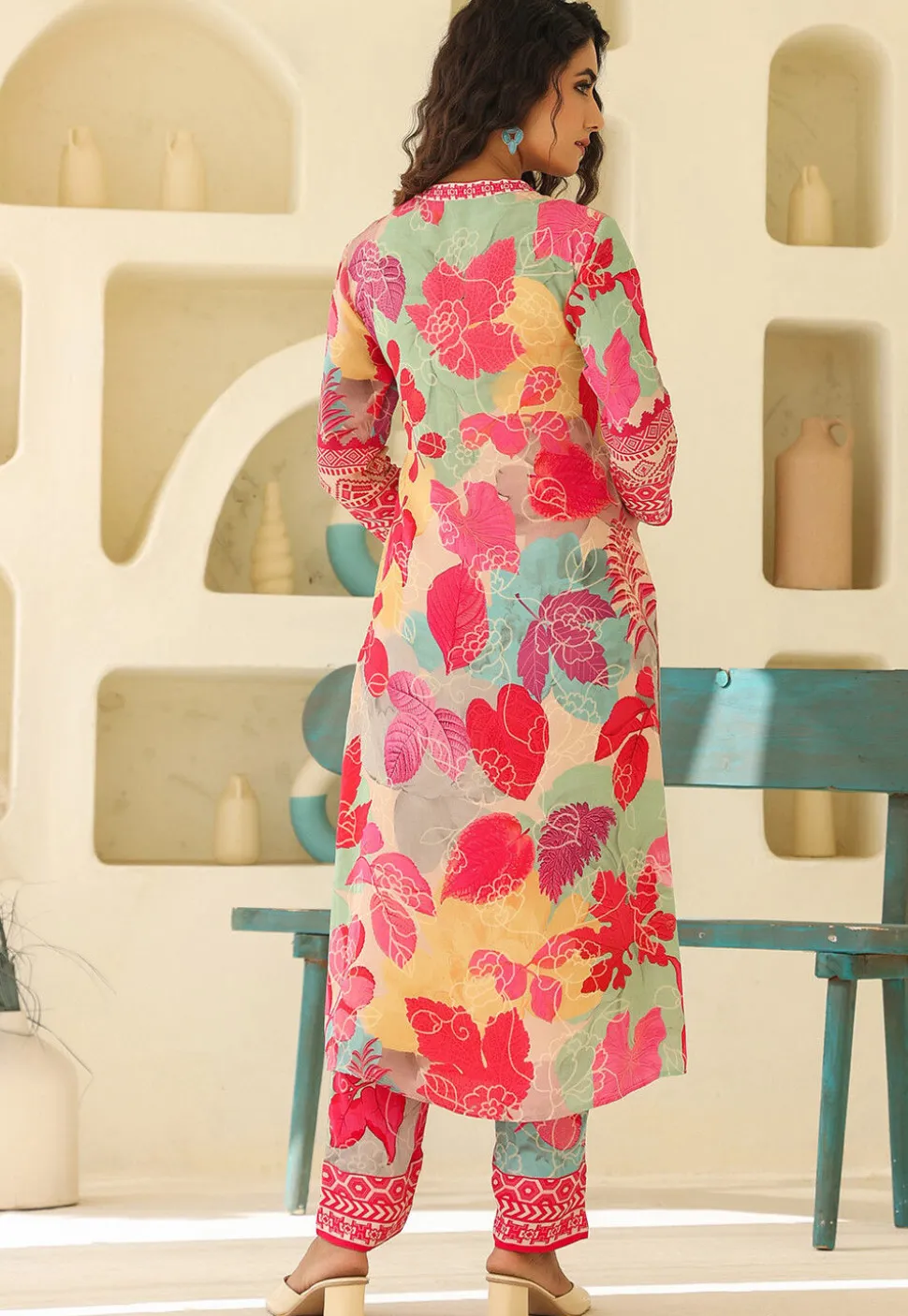 Digital Printed Crepe Straight Kurta Set in Multicolor