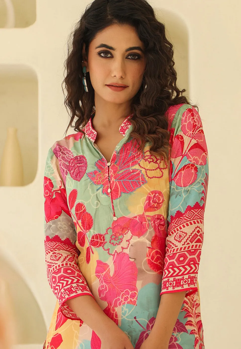Digital Printed Crepe Straight Kurta Set in Multicolor