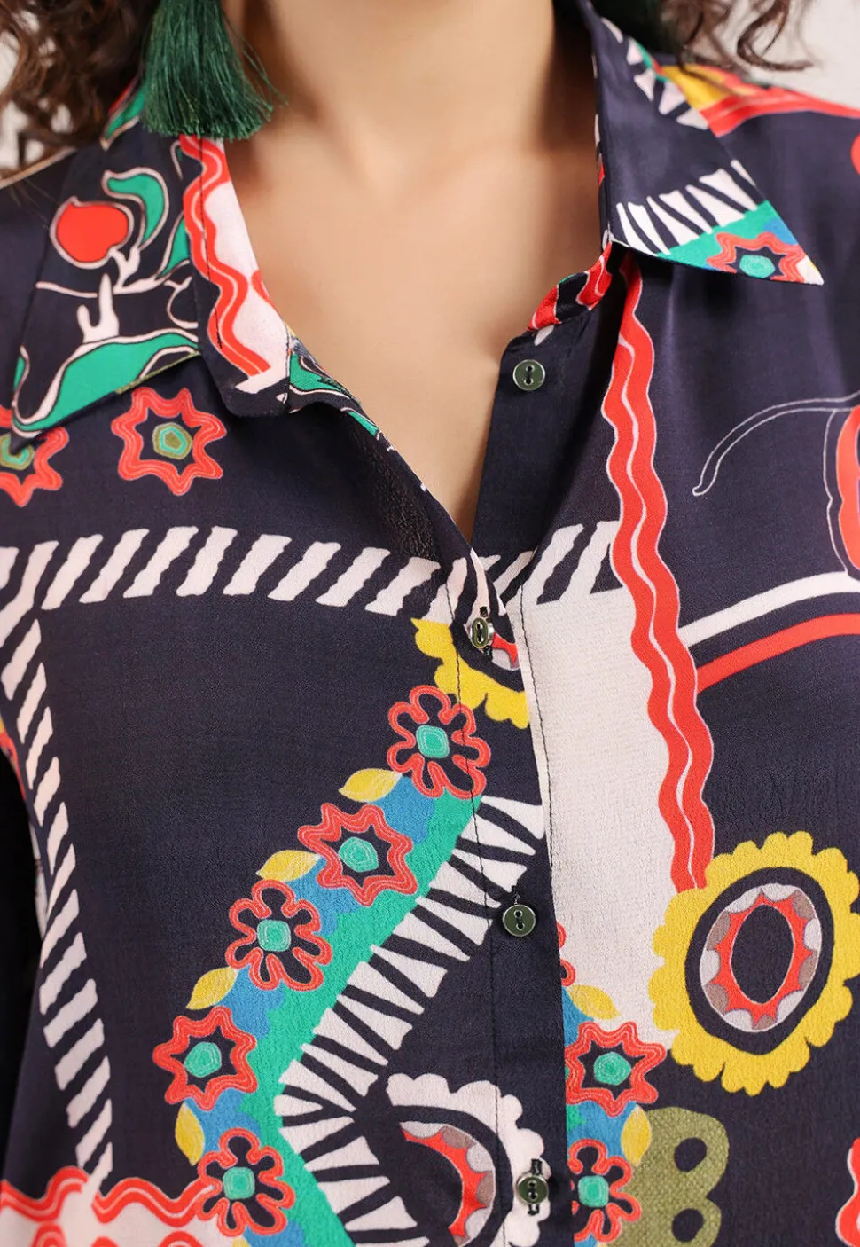Digital Printed Crepe Top Set in Navy Blue