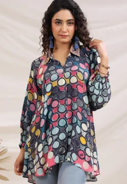 Digital Printed Crepe Top in Dark Blue