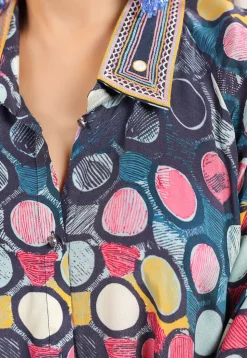 Digital Printed Crepe Top in Dark Blue