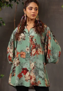 Digital Printed Crepe Tunic in Green