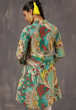 Digital Printed Crepe Tunic in Green and Multicolor
