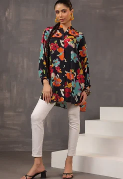 Digital Printed Crepe Tunic in Black