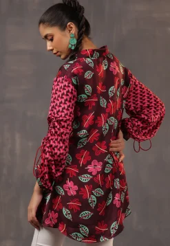 Digital Printed Crepe Tunic in Wine