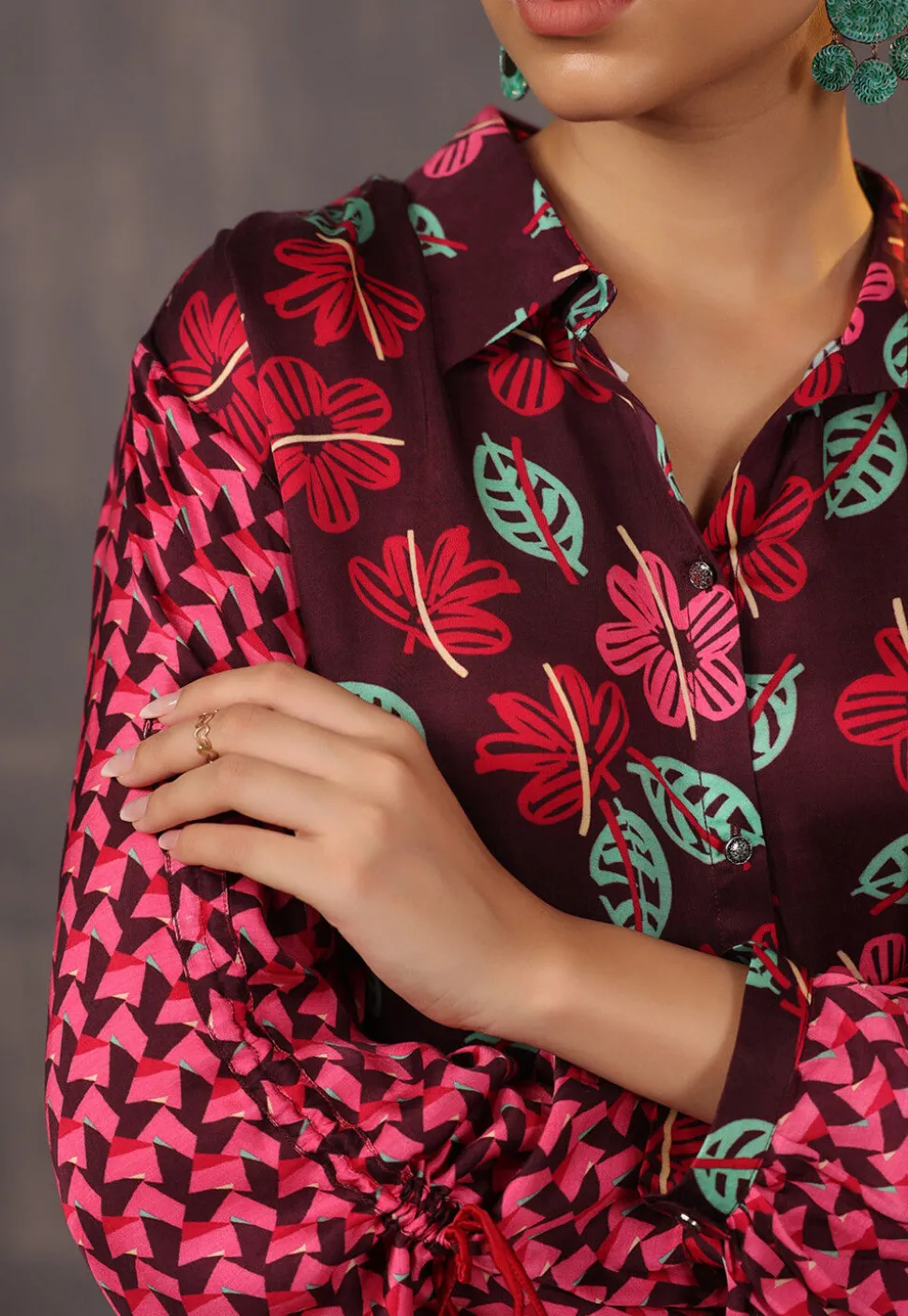 Digital Printed Crepe Tunic in Wine