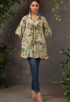 Digital Printed Crepe Tunic in Fawn